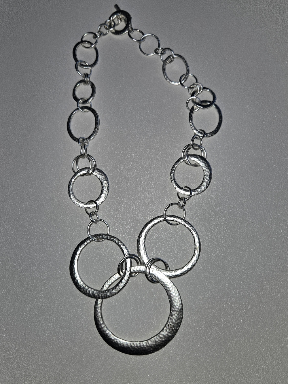Silver Tone Hammered Multi Circle Link Necklace Women's Fashion Jewelry